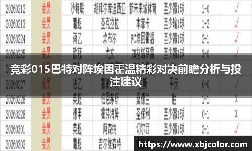 竞彩015巴特对阵埃因霍温精彩对决前瞻分析与投注建议